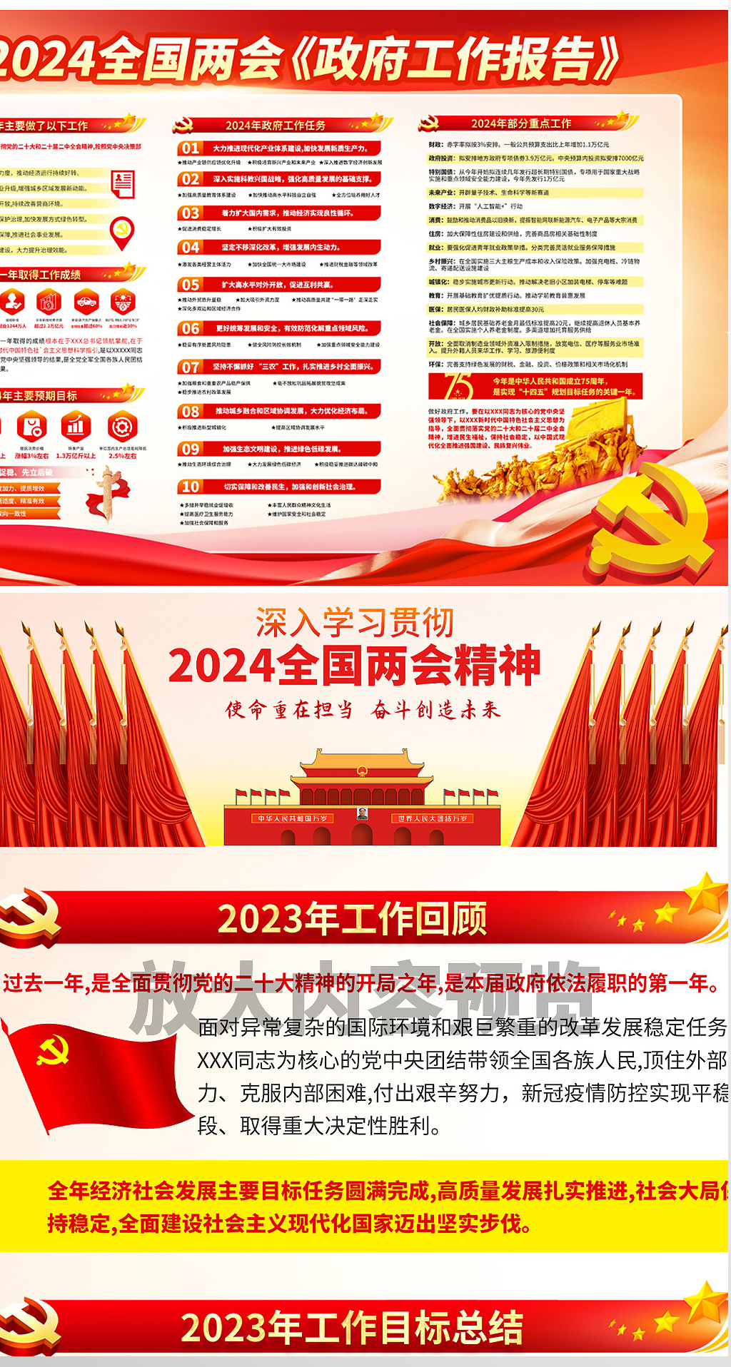 聚焦两会学习解读2024年政府工作报告展板宣传栏